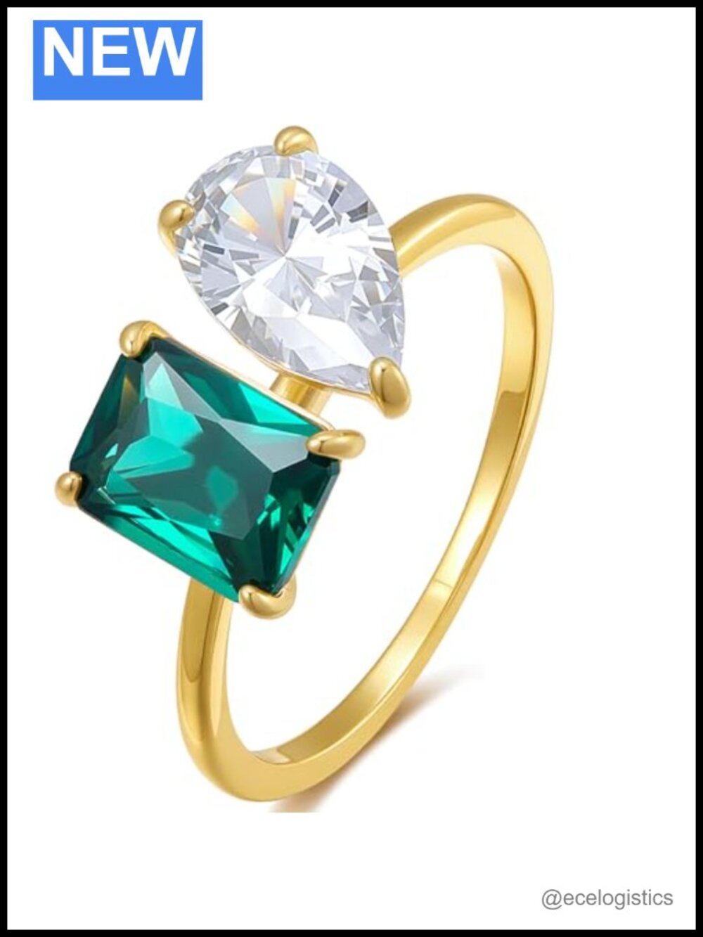 18K Gold Plated Sterling Silver Two Stone Engagement Ring Pear CZ